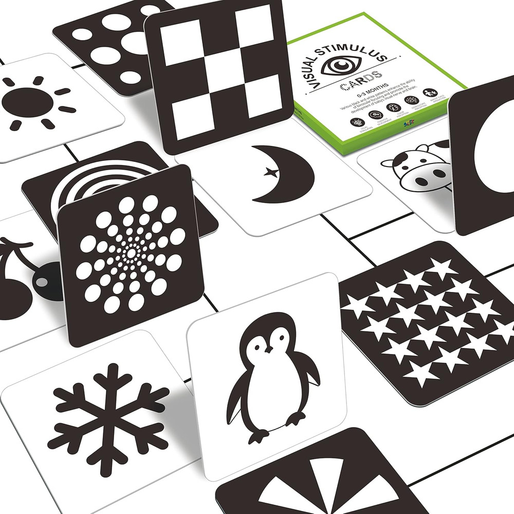 50 Pages Visual Stimulation Flashcards, 25 PCS Black and White Baby Visual Stimu