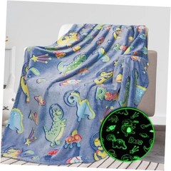 Glow in The Throw Size 50″ x 60″ (130 x 150 cm) Fluorescent Dinosaur Space
