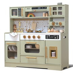Kids Wooden Play Kitchen Set – Realistic Pretend Play Kitchen with Stove,