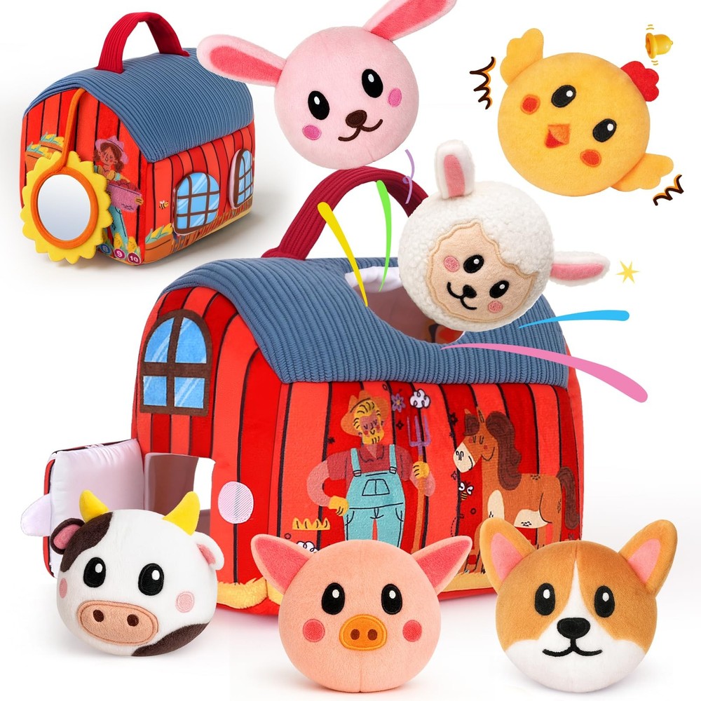 Baby Toys 6-12 Months – Soft Barn with Stuffed Farm Animals Toy, Montessori T…