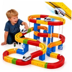 Electric Train Track Set for Kids 3 4 5 6 7 8 Years Old, 3D Flexible Race 81Pcs
