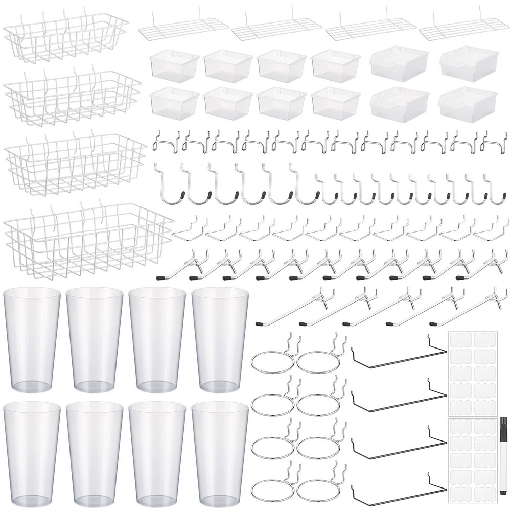 95-Piece Pegboard Accessories Set with Hooks, Cups, Wire Shelf, Tissue Box, C…