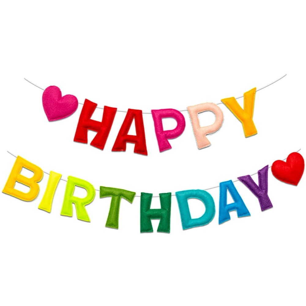 Colorful Pre-Strung 3D Happy Birthday Banner with Heart, Reusable Happy Felt …