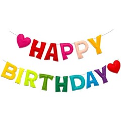 Colorful Pre-Strung 3D Happy Birthday Banner with Heart, Reusable Happy Felt …