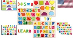 Wooden Alphabet Number Shape Puzzles Set