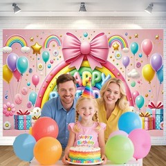 Rainbow Happy Birthday Backdrop Banner Cute Pink Rainbow Photography Backgrou…