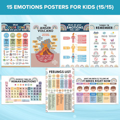 15 Social Emotions Poster for Classroom, 11x17in Educational, Matte-Laminated Ch