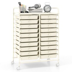 20 Drawers Rolling Storage Cart Studio Organizer-Beige – Color: Beige