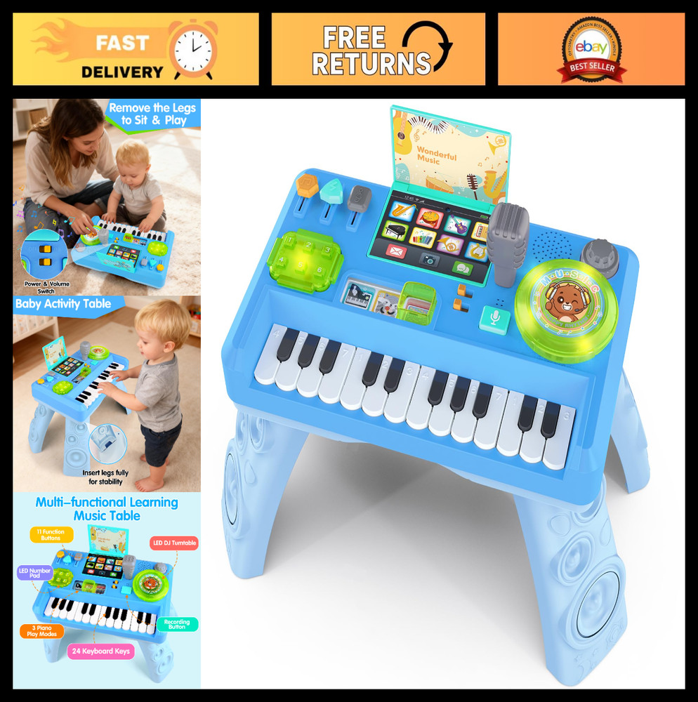 Toddler DJ Mixing Table – Musical Piano Toy for 1-3 Years, Lights & Sounds, Educ