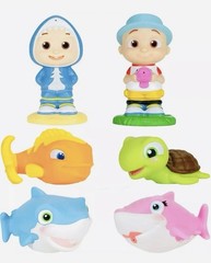 CoComelon Bath Squirter Toys, 6 Pieces – Includes JJ, Baby Shark, Mommy Shark,