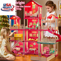 Pink Girl House Playset with 10 Rooms, 2 Dolls & Accessories