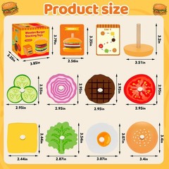 Jumlys Montessori Wooden Burger Stacking Toys for 2, 3, 4, 5 Year Olds, Fine …