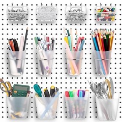 Jinei 12 Pcs Pegboard Bins and Cups with Hooks and Loops Peg Assortment Organ…