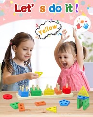 20-Piece Montessori Wooden Sensory Stacking Toys for Ages 1-3 – Non-Toxic Fun!