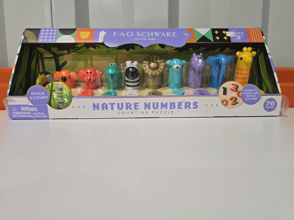 FAO Schwarz Nature Numbers Counting Puzzle Toy Stack & Count 76 Pieces