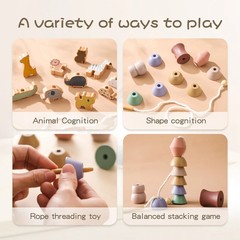 Baby Animal Threading Toys Wooden Stacking Toys Blocks Board Games Wooden