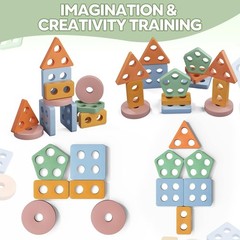 Montessori Wooden Sorting & Stacking Toys for Toddler, 20 Pcs, Colorful Shapes
