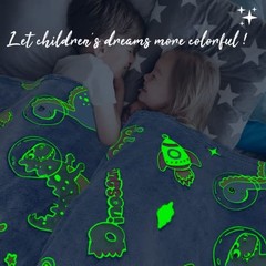 Glow in The Throw Size 50″ x 60″ (130 x 150 cm) Fluorescent Dinosaur Space