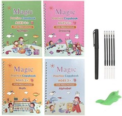 4 PC Reusable Grooved Writing Books for Kids, Magic Copy Books,Reusable Handl