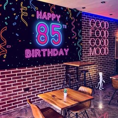 85th Neon Birthday Banner Backdrop, 85 Years Birthday Party Banner Let Glow P…
