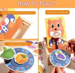 Feeding Game Toy Wood Cute Bear Spoon Motor Skills.Colorful Fruits & Veggies