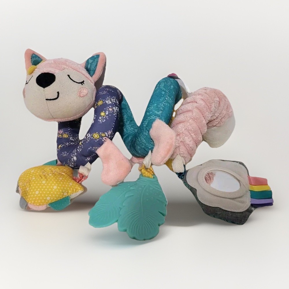 Plush Fox Spiral Baby Toy Rattle Teether Pink Sensory Activity