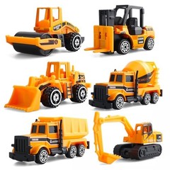 6 Pack Diecast Construction Vehicles Toys – Mini Digger Cake Toppers – Yellow