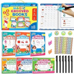 Tibibee Magic Grooved Handwriting Practice Books for Kids, Reusable Tracing Set