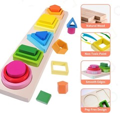 Montessori Toys for 1+ Year Old, Wooden Baby Stacking Shape Color Sorting Toys f