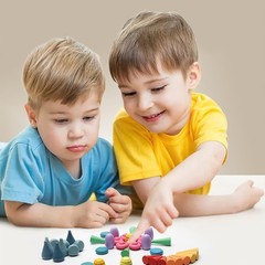 81 Wooden Loose Parts Sensory Bin Filler Toys Mandala Rainbow Stacker Open Ended