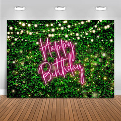 7X5Ft Green Leaves Happy Birthday Backdrop Elegant Greenery Pink Birthday Party