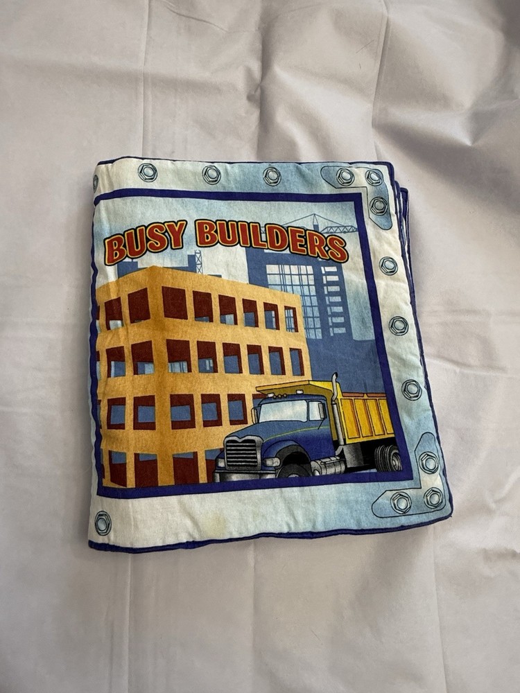 Busy Builders Soft Cloth Book 10in Handmade Cotton Construction Trucks Kids