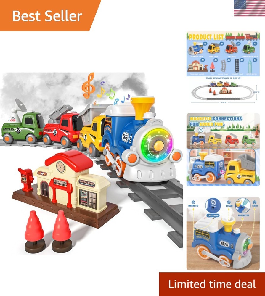 Train Set for Toddlers w/Steam, Music & Lights – First Choo Choo Train for To…
