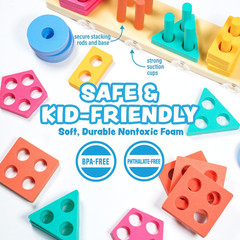 Shape Sorter & Stacking Toddler Bath Toy 20 Foam Pieces Floats Tub Walls