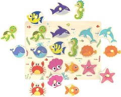 Educational Sea Creature Wooden Peg Puzzle for Toddlers – 11 Bright Pieces