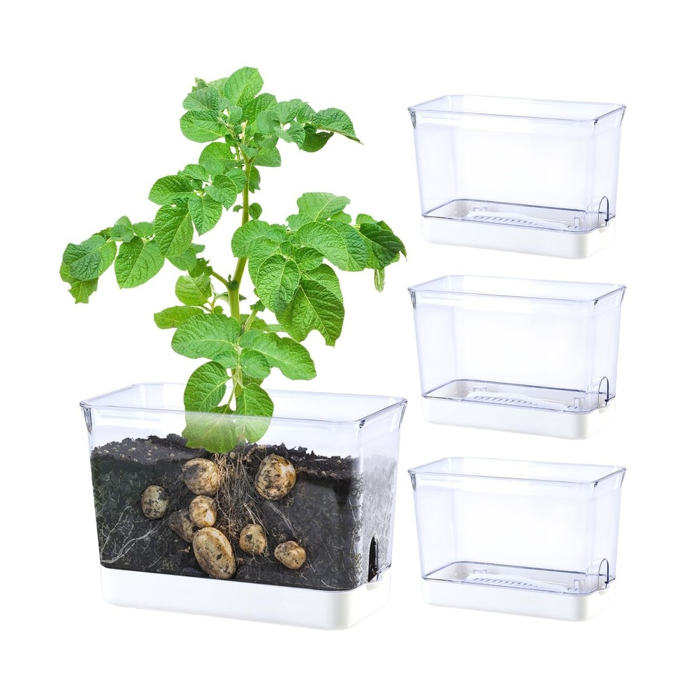 Self Watering Planters – 4 Pack Rectangular Clear Plant Pots wi… Fast USA SHIP