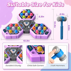 3-Players Whack Game Mole, Toy for 3 Year Old Boy, Birthday Gift for Todder
