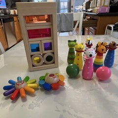 HABA Wonderworld Wooden Baby Toy Lot Rattles Animal Bowling Set BH688