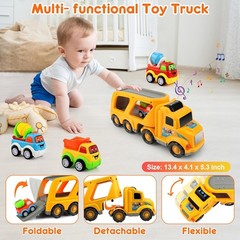 Construction Truck Toddler Toys Car: Toys for 2 3 4 Year Old Boy 5 in 1 Carrier