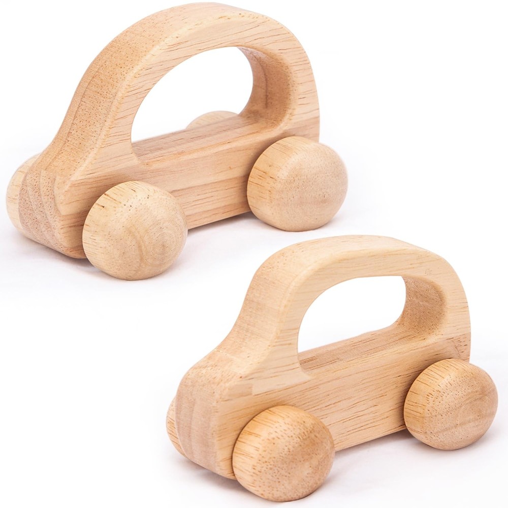 2 PCS Wooden Baby Car Toys for Toddlers 1-3 Years Old, Montessori Wooden Cars…