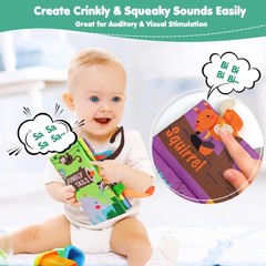 Baby Books Toys, Touch and Feel Crinkle Cloth Book for Infant Baby 0-3-6-12-1…