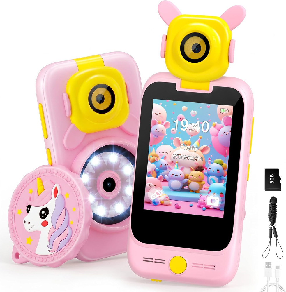 Kids Smart Phone with Microscope, Play Phone Toy for Girls Ages 3-10, Pink | 2-i