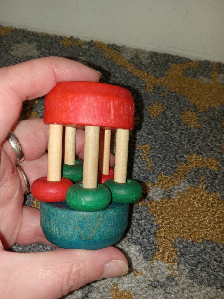 Vintage Wooden Mini Bead Baby Rattle Montgomery Schoolhouse, USA, non Toxic