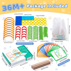 142pcs Wooden Pattern Blocks Montessori Smart Sticks Wooden Tangram Puzzle STEM