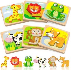 Exciting 6 Pack Wooden Animal Puzzles for Fun Learning – Safe for Toddlers