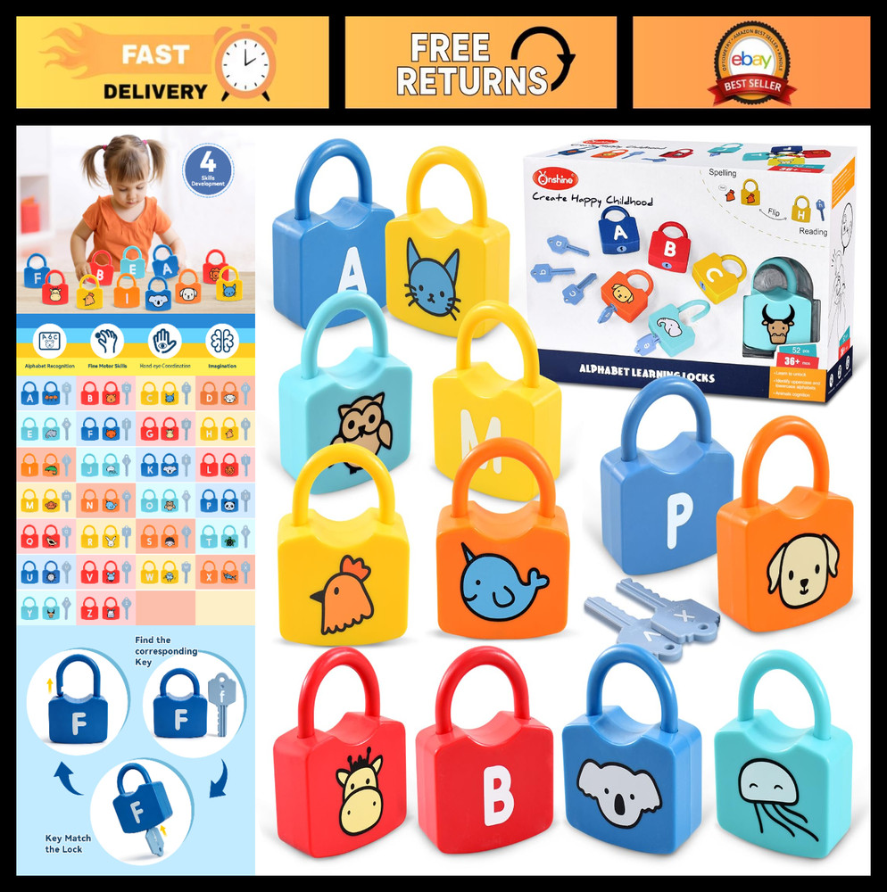 Alphabet Learning Toys – Lock & Key Toddler Toy for Ages 2-4, ABC Montessori Fun