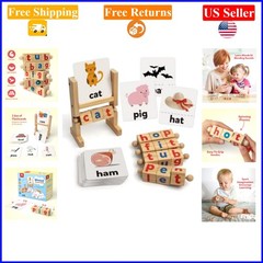 Wooden Reading Blocks & Spelling Flash Cards for Preschool Kids