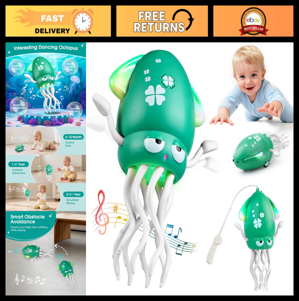 Dancing Octopus Toy for Toddlers, Musical Crawling LED Light Toy, Fun Gift for K