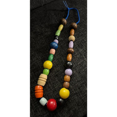 Vintage Wooden Block Beaded Necklace Red Brown Yellow Blue Orange Green – 16″