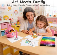 Smart Drawing Robot for Kids – 100 Cards, Voice Learning, Pens & Brushes Set